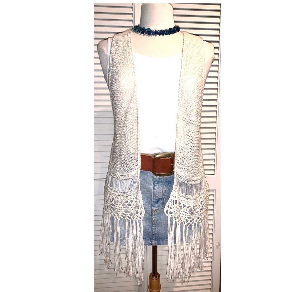 Love by Design Crochet fringe Ivory Sweater Vest XL